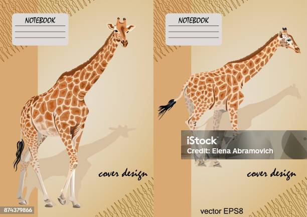 Deux Housses Pour Ordinateurs Portables Avec Une Girafe Sur Fond Beige Vecteurs libres de droits et plus d'images vectorielles de Girafe