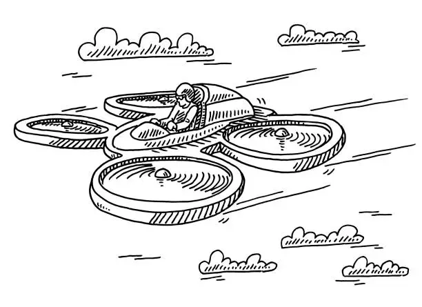 Vector illustration of Single Passenger Drone Future Drawing