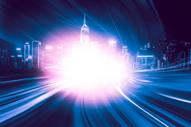 istock Abstract Motion Speed Light with Night City Background 874382894