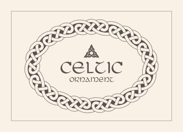 illustrazioni stock, clip art, cartoni animati e icone di tendenza di ornamento bordo cornice intrecciata nodo celtico. taglia a4. - old frame medieval ellipse