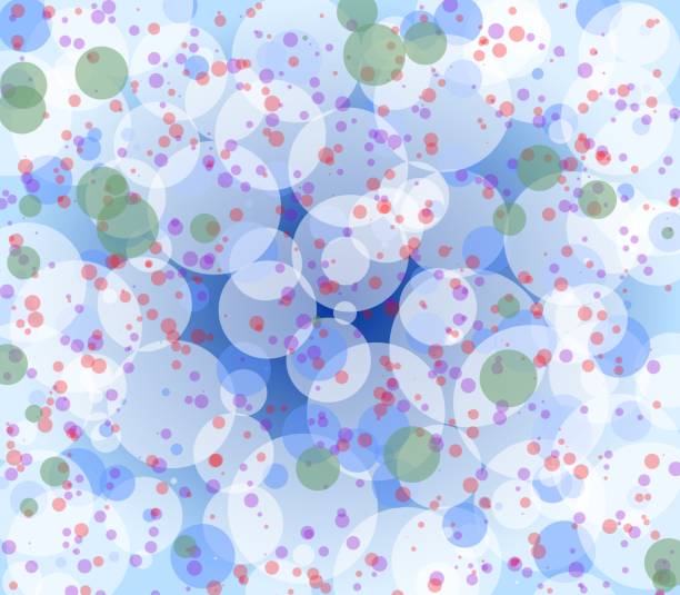 istock Abstract winter background with semitransparent white circles on dark blue background, uneven distributed green and red dots. 874383228