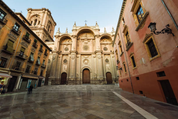 Spanish Cities Cathedral of Granada in Andalusia, Spain in Pasiegas square granada stock pictures, royalty-free photos & images
