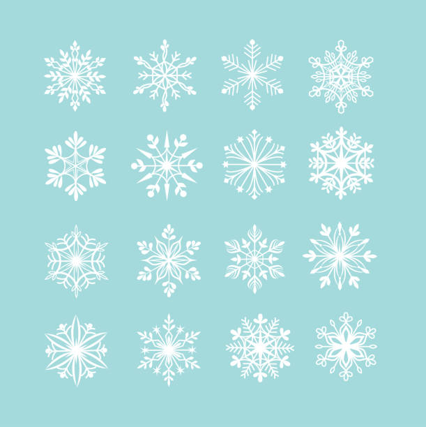 벡터 세트마다 snowflakes - white background decoration star shape isolated on white stock illustrations