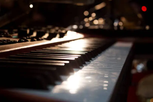 Photo of Piano Keyboards In Music Studio. Musical Instruments