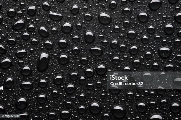 Water Drops On Black Background Stock Photo - Download Image Now - Black Background, Drop, Water