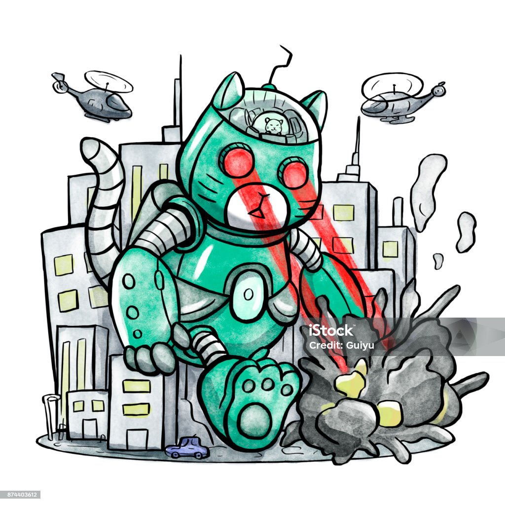 Giant Robot Cat Destroying The City Stock Illustration - Download Image Now  - Action Movie, Adversity, Animal - iStock