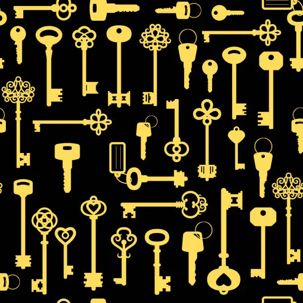 Vector illustration of Vintage golden key seamless pattern