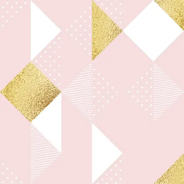 Vector illustration of Seamless pattern with pink, white and golden rhombus.