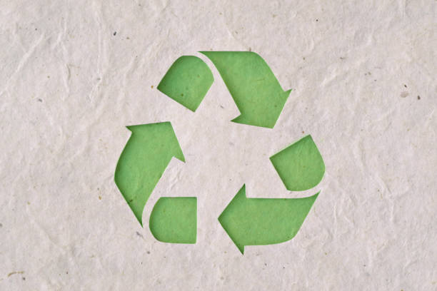 istock Recyclig symbol on recycled paper 874410264