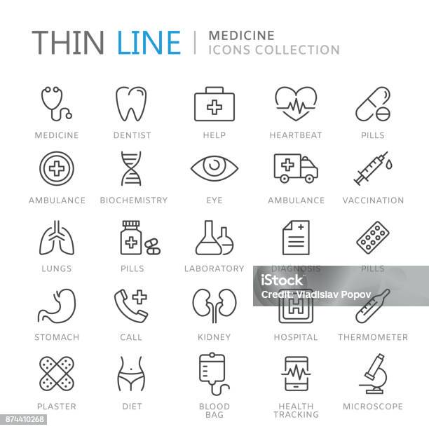 Collection Of Medical Thin Line Icons Stock Illustration - Download Image Now - Icon Symbol, Ambulance, Healthcare And Medicine