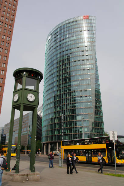 BERLIN, GERMANY - MAY 16, 2017: The Potsdamer Platz in the center of Berlin, with the old first semaphore in Europe and modern architecture
