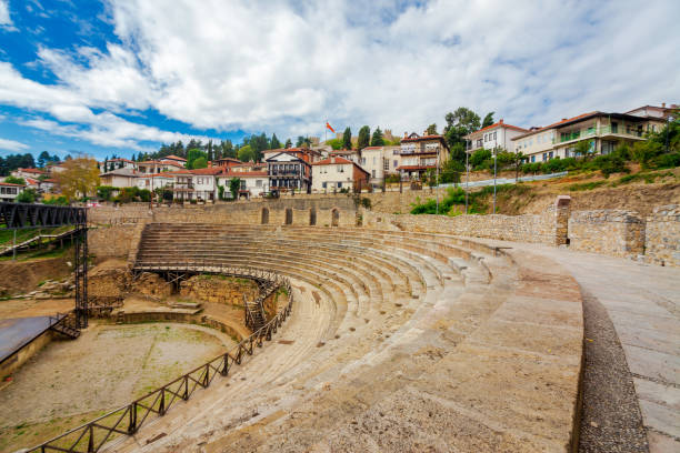 Lyon, France - June 10 2018: The Ancient Theatre of Fourvière (French: Théâtre antique de Lyon) is a Roman theatre built on the hill of Fourvière, which is located in the center of the Roman city.