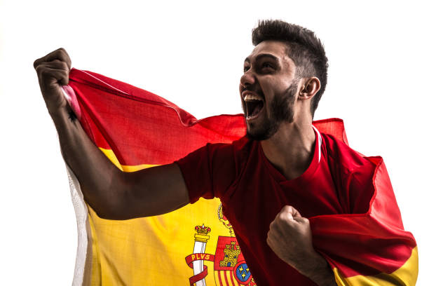 Spanish athlete / fan celebrating on white background