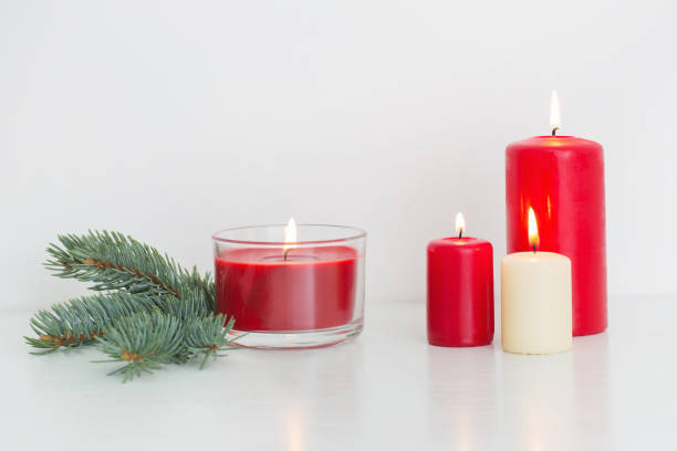 istock Christmas decoration with candles on white background 874419088