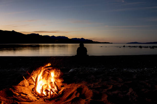 istock fire at night in the desert 874427106