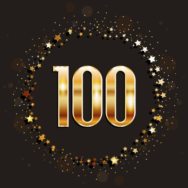 istock 100 years anniversary banner. 100th anniversary gold icon on dark background. 874428546