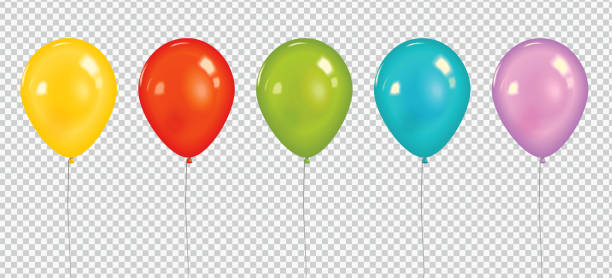 ilustrações de stock, clip art, desenhos animados e ícones de set of realistic vector colorful balloons isolated on transparent background. - balloon blue bunch cheerful