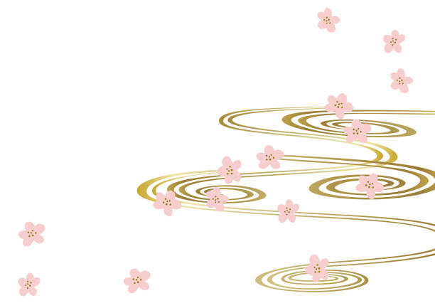 Japanese pattern. Spring in Japan. Image of spring. Calendar clip art. background. Japanese Pattern Background. nihonga stock illustrations