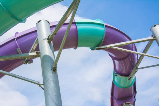 istock water slide with blue sky in water park 874432616
