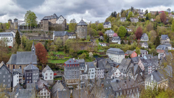 istock view of Monschau with castle from hill, Germany 874437812