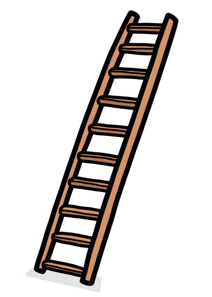 ilustrações, clipart, desenhos animados e ícones de long escada - black ladder white staircase