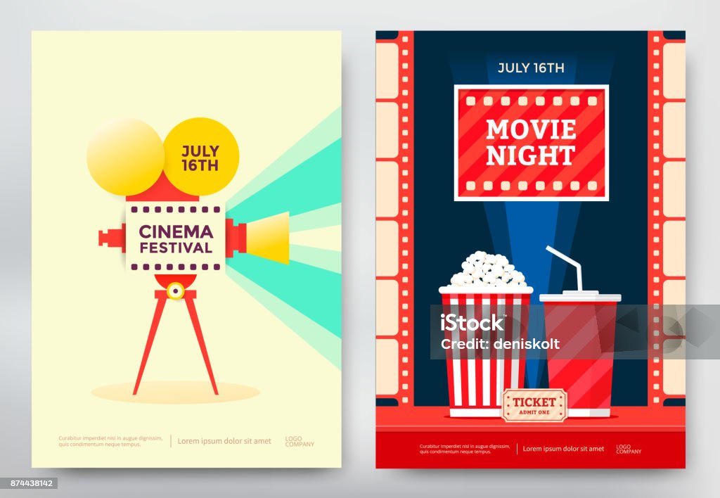 Cinema festival poster Cinema festival and movie night poster template. Vector illustration Movie Theater stock vector