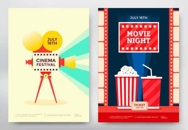 Cinema festival poster Cinema festival and movie night poster template. Vector illustration popcorn and movie stock illustrations