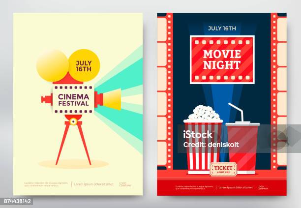 Cinema Festival Poster Stock Illustration - Download Image Now - Movie Theater, Movie, Night