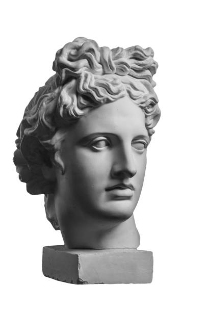гипсовая статуя головы аполлона - art sculpture greek culture statue стоковые фото и изображения