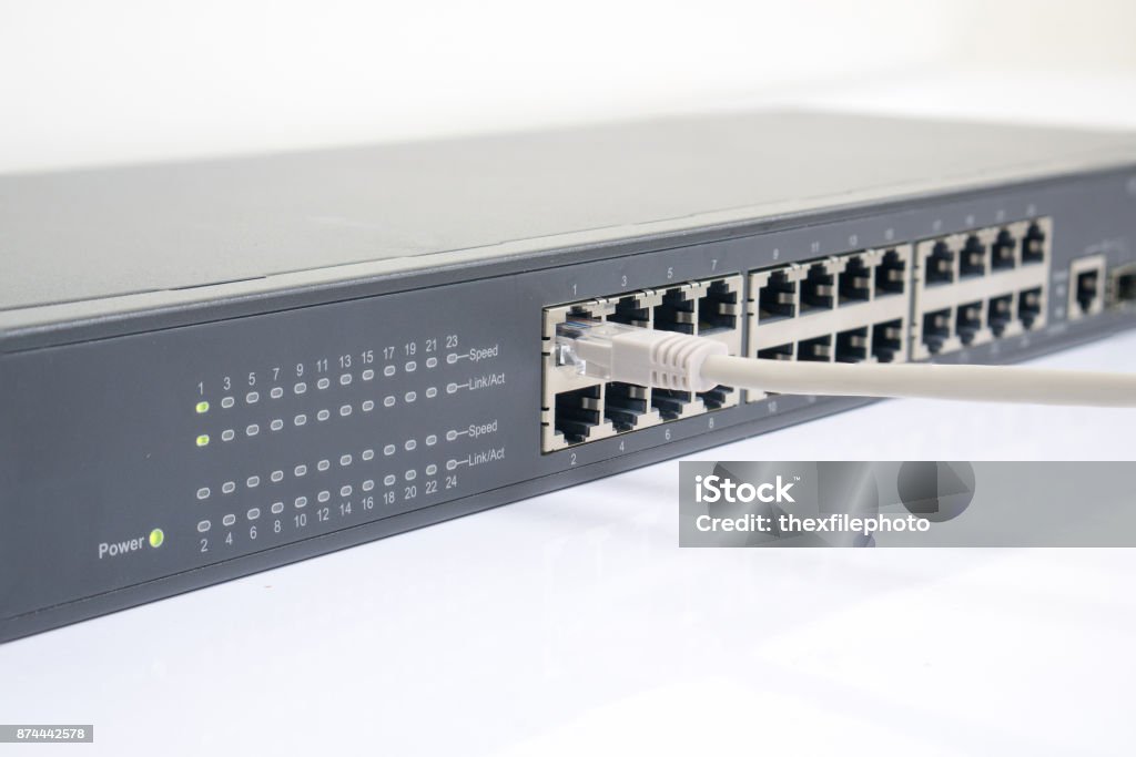 Network switch and ethernet cables Business Stock Photo