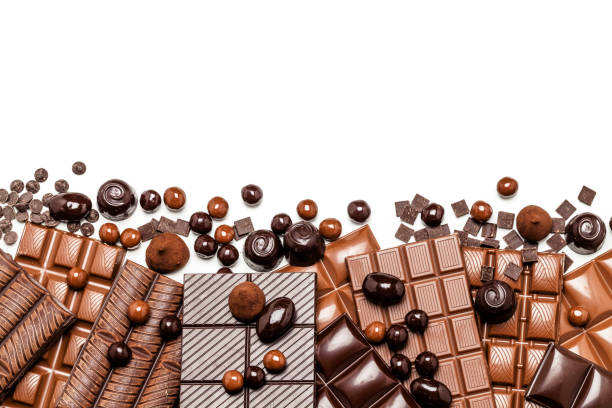 白い背景の上のチョコレートのフレーム - chocolate chocolate candy dark chocolate directly above ストックフォトと画像