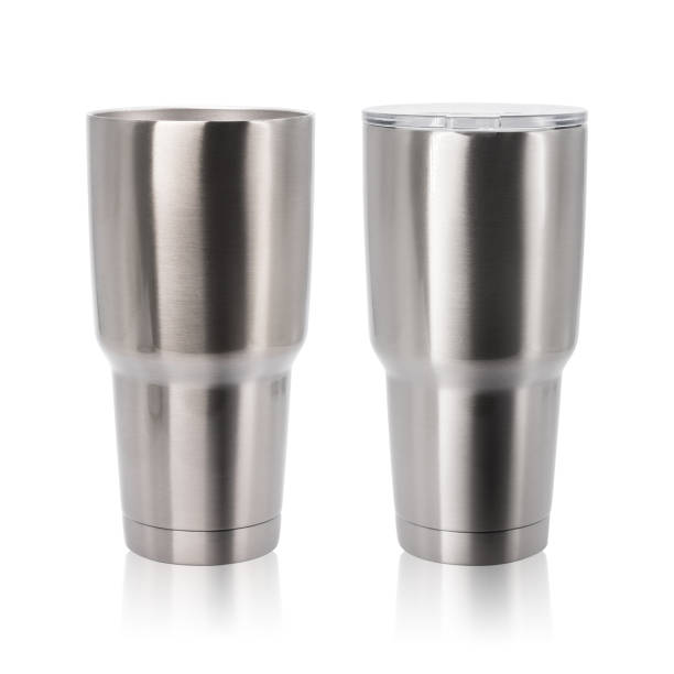 istock Steel mug isolated on white background. Large water bottle for keeping temperature. Big stainless cup for your design. Clipping paths object. 874448944