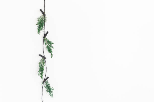 istock Christmas garland on white background. Flat lay, top view 874450302