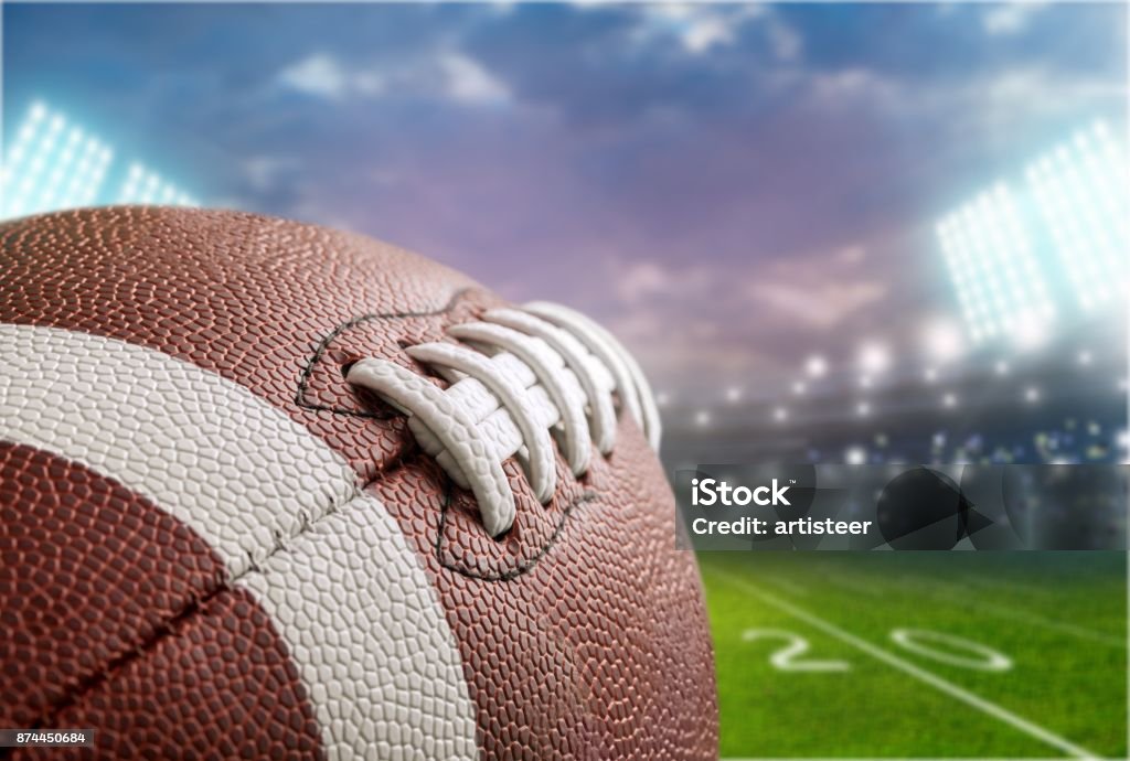 Football. American football ball, close-up view College American Football Stock Photo