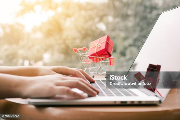 Online Shopping Concept With Woman Hand Typing Computer Keyboard Stock Photo - Download Image Now