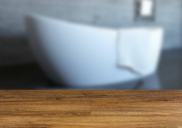 istock The wooden table. Blurred interior. Bathroom 874456728