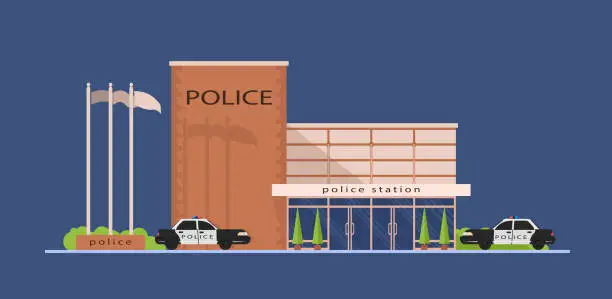 Vector illustration of The police facade of the building. Police station and department.