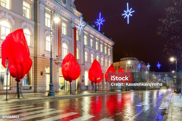 Christmas Gediminas Prospect Vilnius Lithuania Stock Photo - Download Image Now - Midsection, Street, Tree