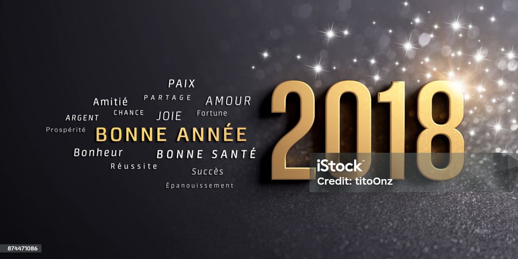 Tarjeta de felicitación de año nuevo 2018 en francés - Foto de stock de 2018 libre de derechos