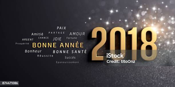 Tarjeta De Felicitación De Año Nuevo 2018 En Francés Foto de stock y más banco de imágenes de 2018