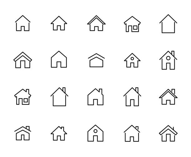 ilustraciones, imágenes clip art, dibujos animados e iconos de stock de simple colección de iconos de inicio línea relacionados. - residential structure