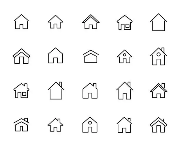 Vector illustration of Simple collection of home related line icons.