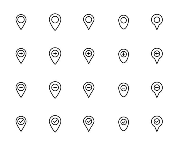 Premium set of map pin line icons. Premium set of map pin line icons. Simple pictograms pack. Stroke vector illustration on a white background. Modern outline style icons collection. pine log state forest stock illustrations