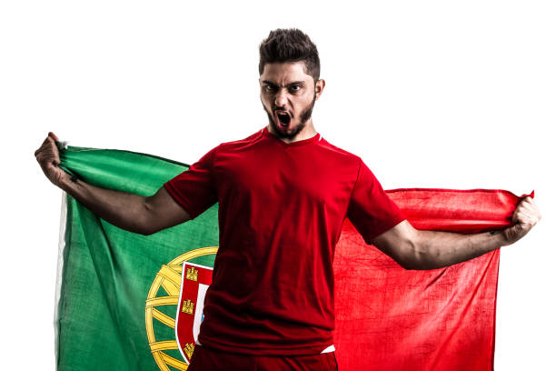 istock Portuguese athlete / fan celebrating on white background 874497406