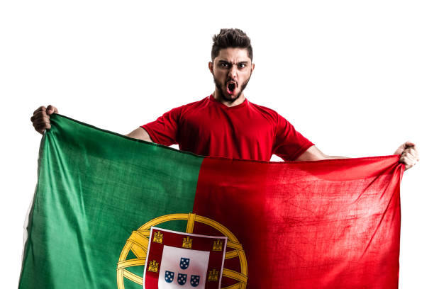 istock Portuguese athlete / fan celebrating on white background 874497412