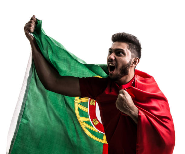istock Portuguese athlete / fan celebrating on white background 874497418