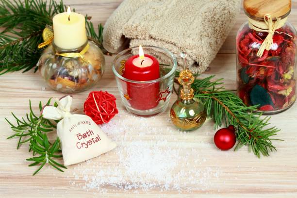 Christmas spa concept with candles and Christmas decoration