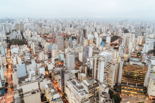 Aerial view of Sao Paulo, Brazil at dusk