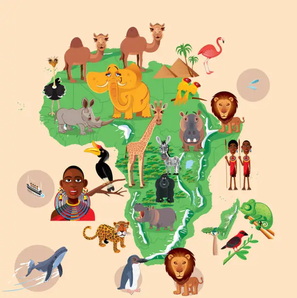 Vector illustration of Africa Animals Map