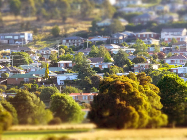 Suburbs, Launceston, Tasmania, Australia Miniature effect on a suburb in Launceston, Tasmania launceston tasmania stock pictures, royalty-free photos & images